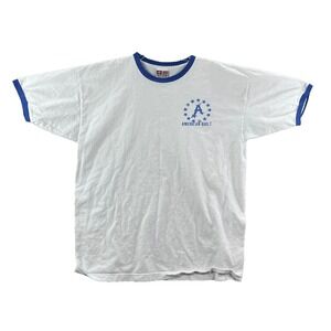 Bayside Ringer T-Shirt Mens XL White American Built Cotton Short Sleeve Outdoor